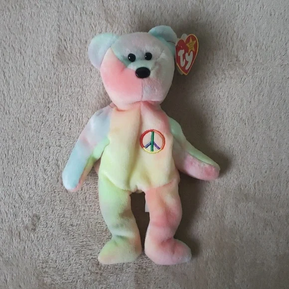Peace ✌Tiedye Bear Ty Beanie Baby 🐻 Gift, Kids Toy, Rare Collectible, NWT - Picture 9 of 11